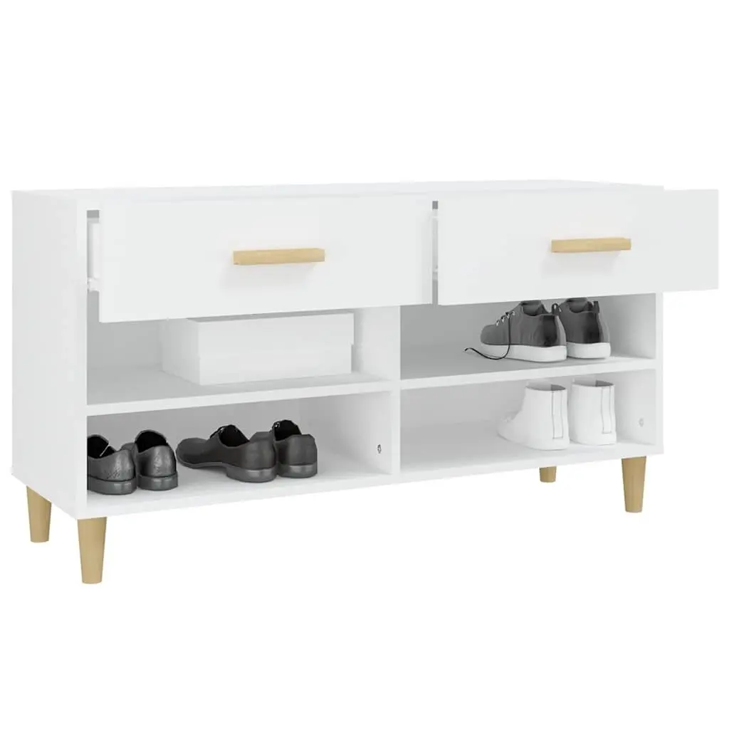 Shoe Cabinet White Storage Cupboard 2 Drawers 4 Compartments Organiser Rack