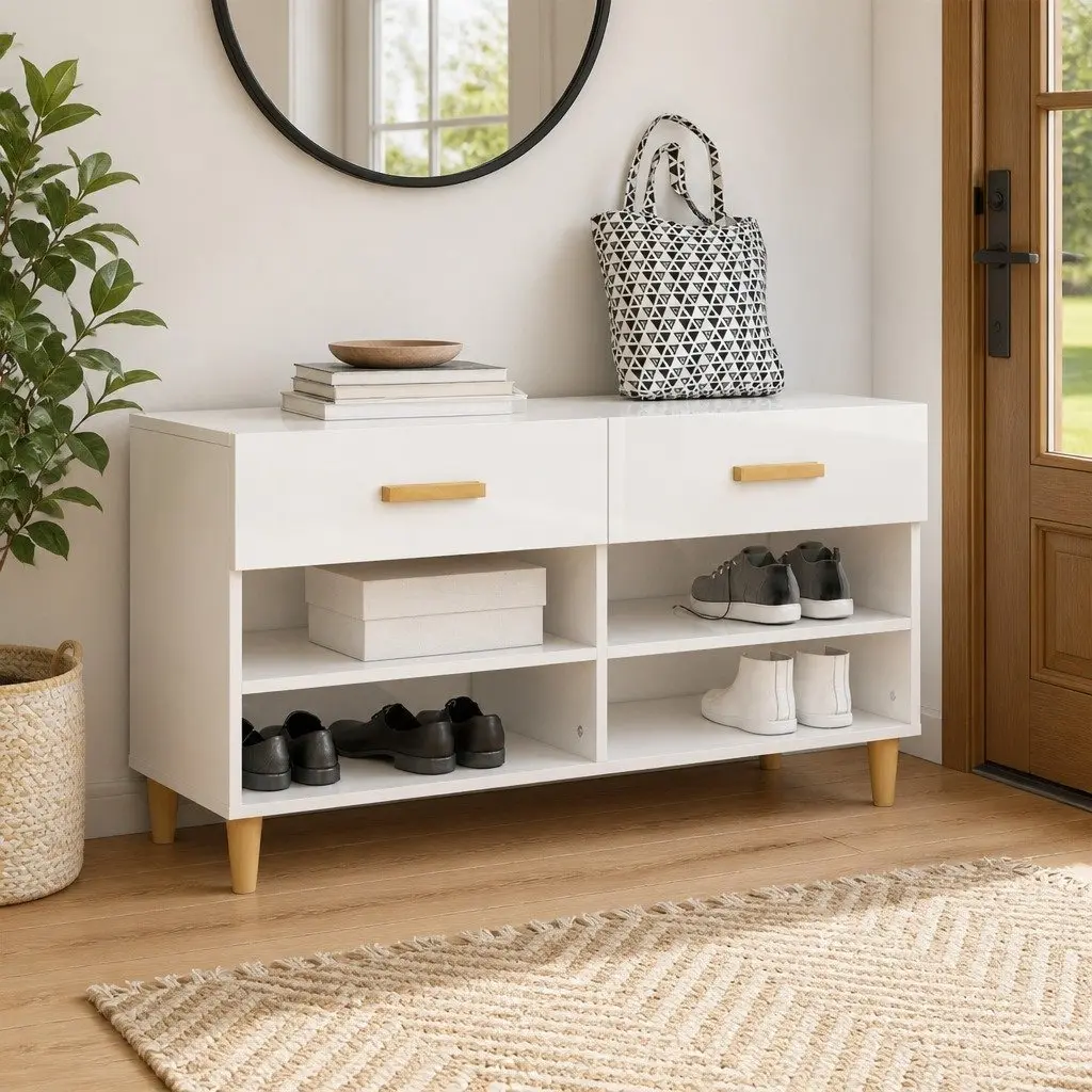 Shoe Cabinet High Gloss White Storage Organiser with Drawers Compartments
