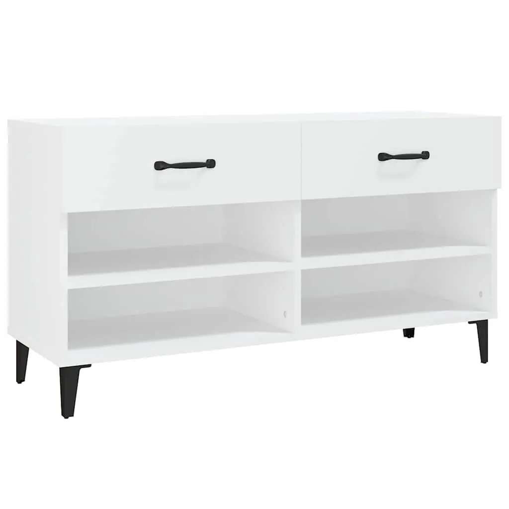 White Shoe Cabinet Storage Organiser 2 Drawers 4 Compartments Engineered Wood