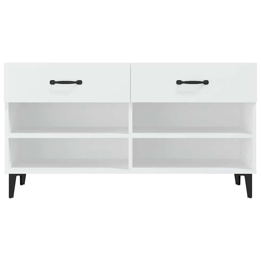 White Shoe Cabinet Storage Organiser 2 Drawers 4 Compartments Engineered Wood