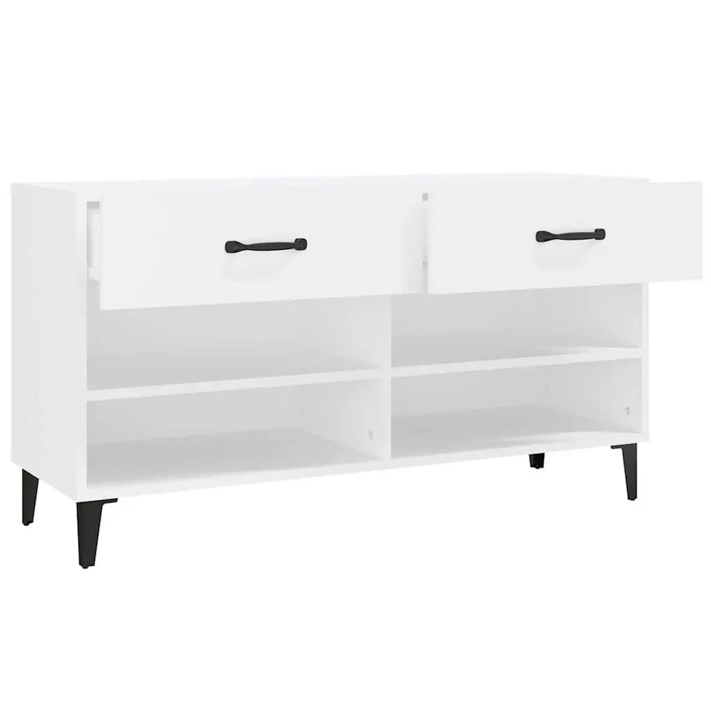 White Shoe Cabinet Storage Organiser 2 Drawers 4 Compartments Engineered Wood