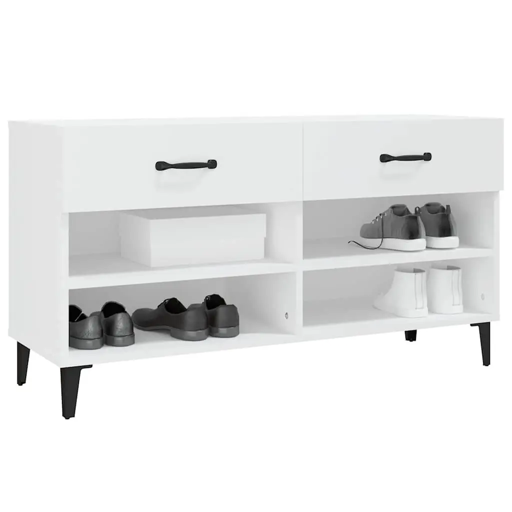 White Shoe Cabinet Storage Organiser 2 Drawers 4 Compartments Engineered Wood
