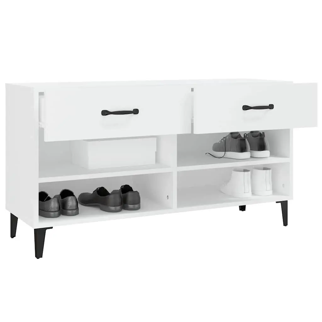 White Shoe Cabinet Storage Organiser 2 Drawers 4 Compartments Engineered Wood