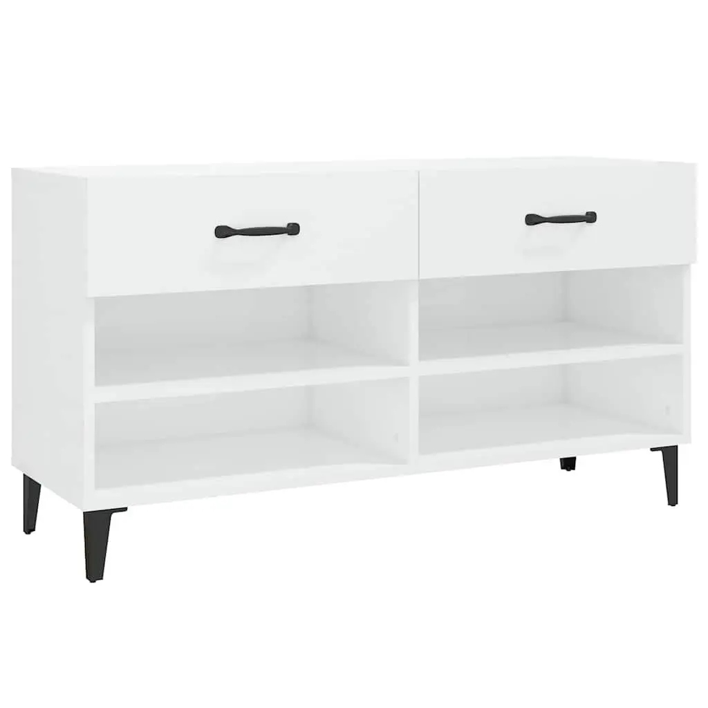 Shoe Cabinet White High Gloss Engineered Wood Storage Organiser 2 Drawers 4