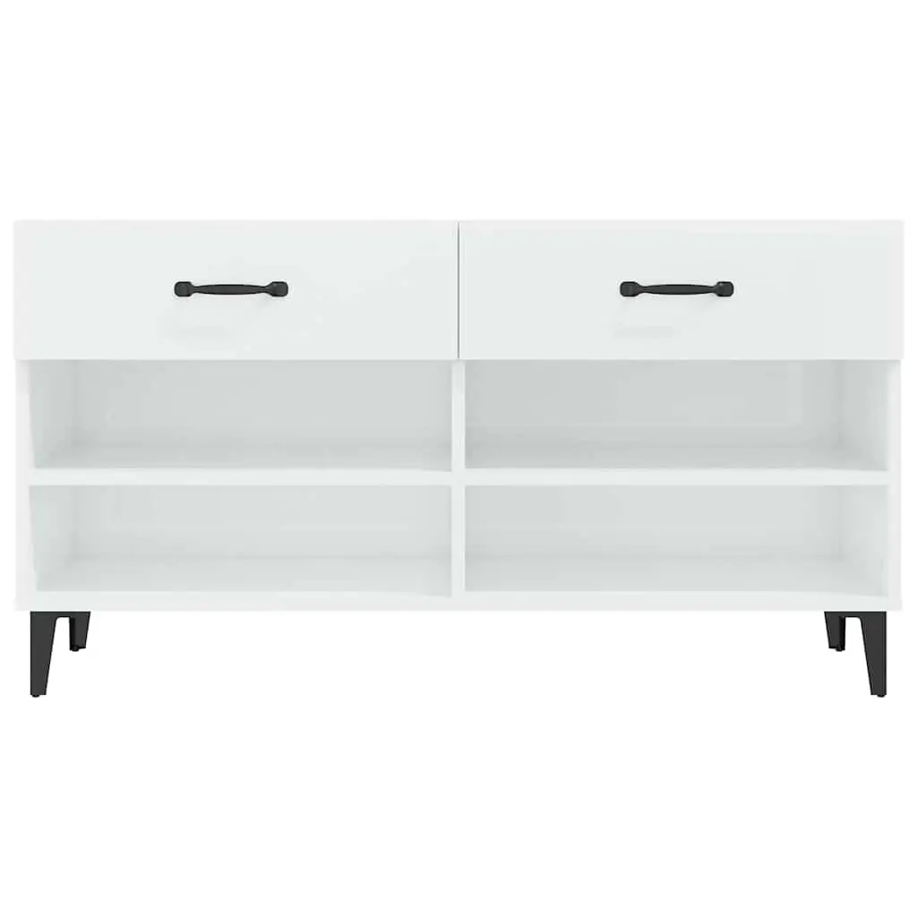 Shoe Cabinet White High Gloss Engineered Wood Storage Organiser 2 Drawers 4