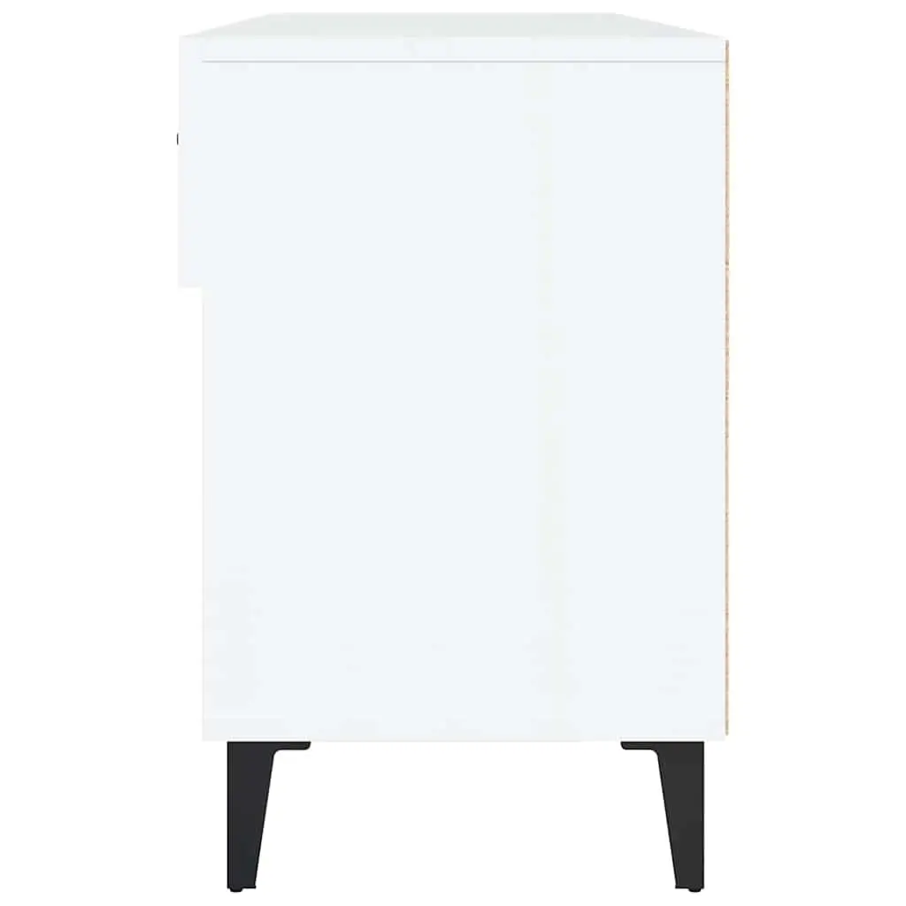 Shoe Cabinet White High Gloss Engineered Wood Storage Organiser 2 Drawers 4