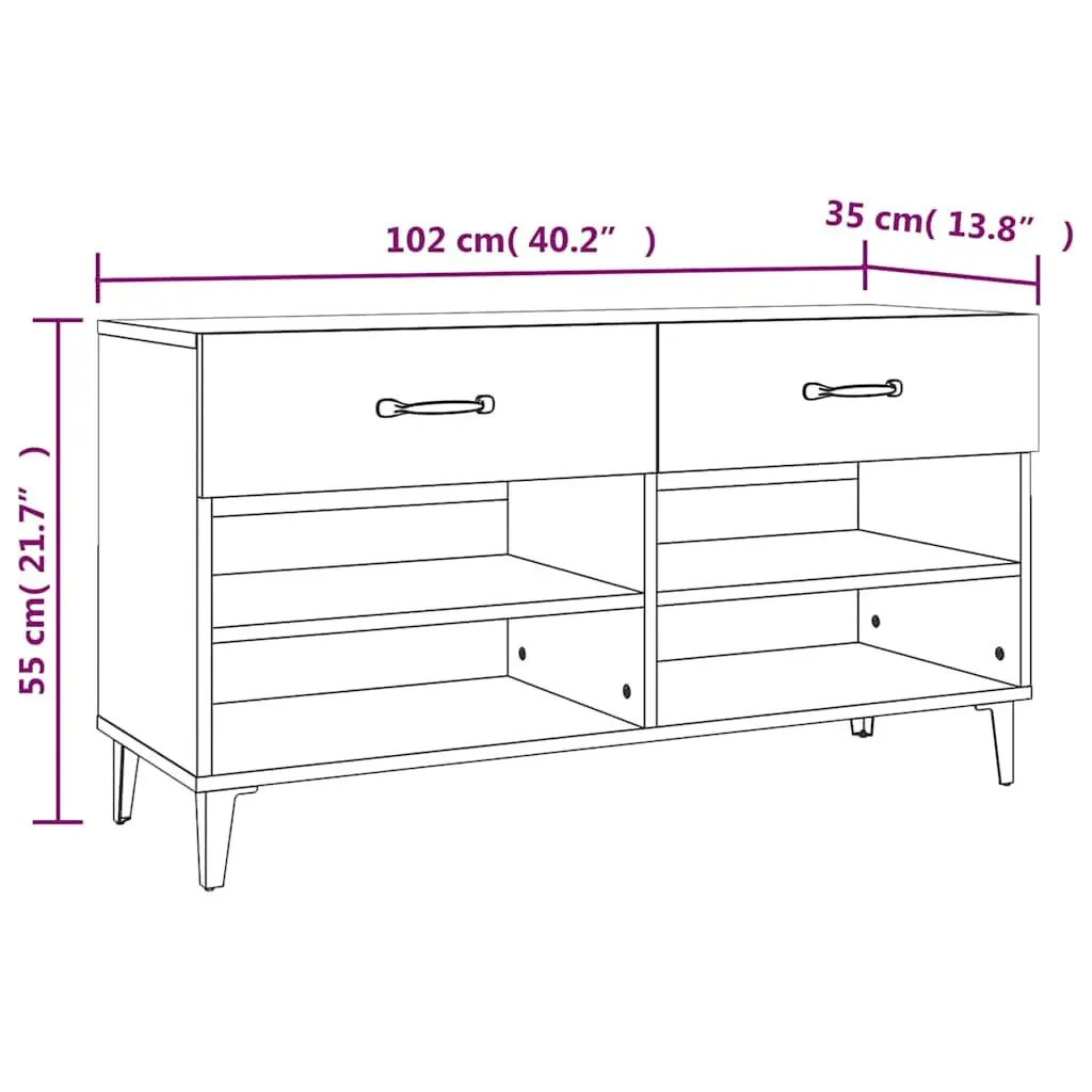 Shoe Cabinet White High Gloss Engineered Wood Storage Organiser 2 Drawers 4