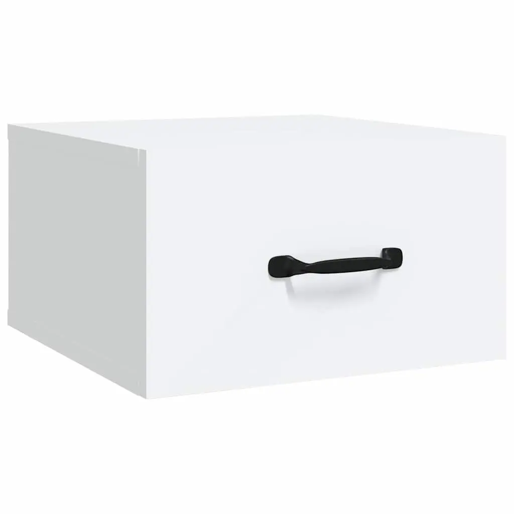White Floating Nightstand Set for Walls 2 Pieces Engineered Wood Space Saving Storage