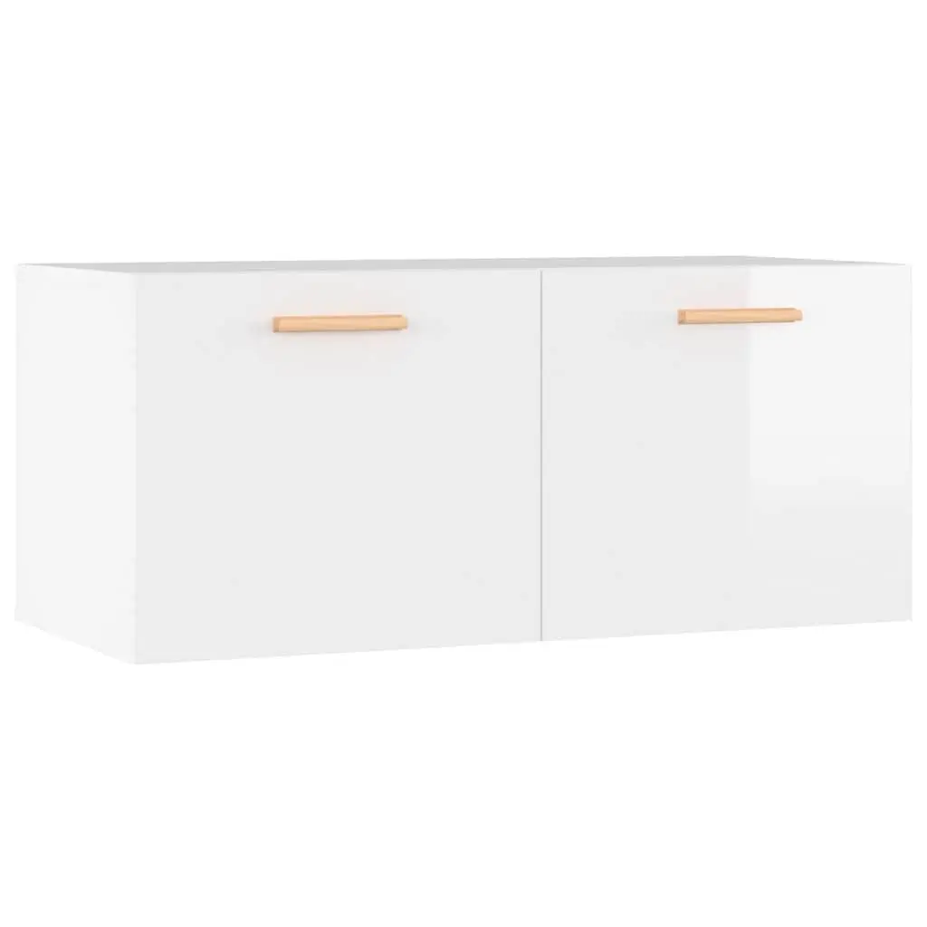Wall Cabinet Floating Storage Shelf Living Room High Gloss White Engineered Wood 80 x 35 x 36.5 cm