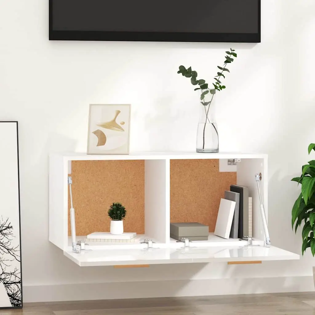 Wall Cabinet Floating Storage Shelf Living Room High Gloss White Engineered Wood 80 x 35 x 36.5 cm