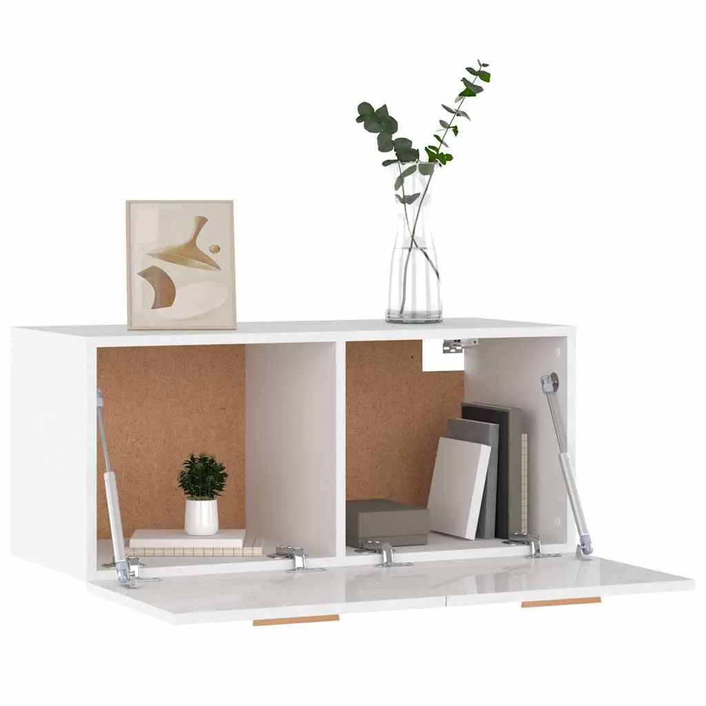 Wall Cabinet Floating Storage Shelf Living Room High Gloss White Engineered Wood 80 x 35 x 36.5 cm
