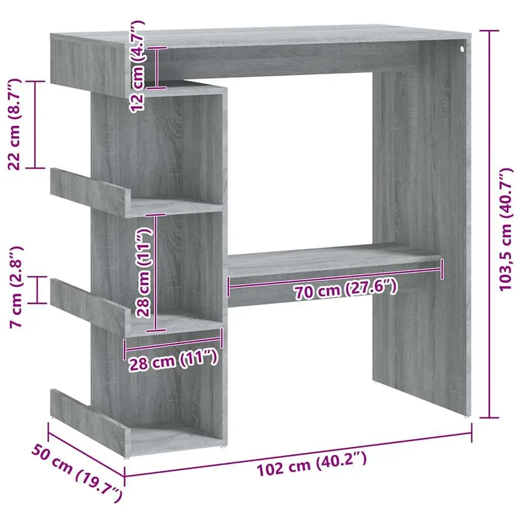 Bar Table for Kitchen Dining Grey 100L x 50W x 101.5H cm