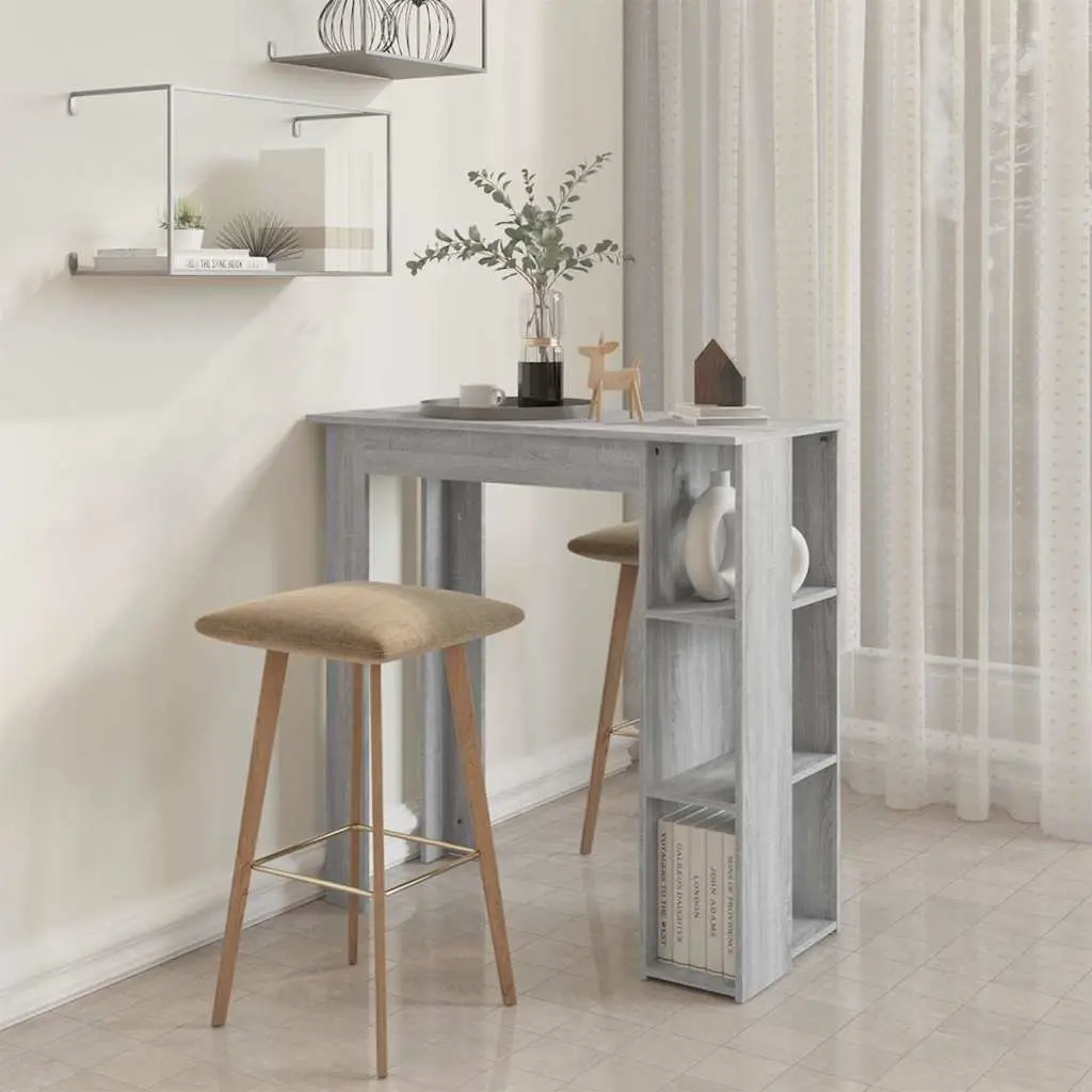 Bar Table Kitchen Dining Room Grey Compact with Storage Shelves