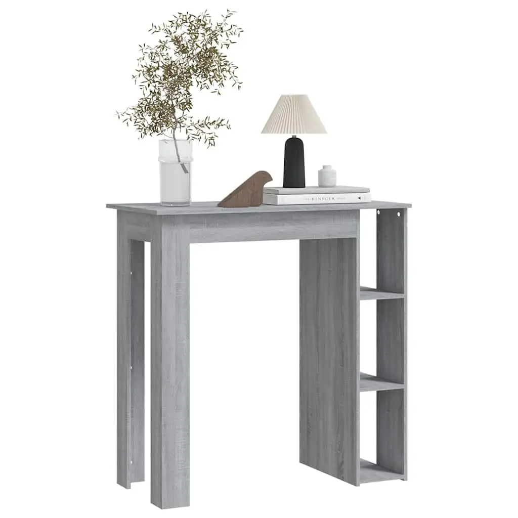 Bar Table Kitchen Dining Room Grey Compact with Storage Shelves