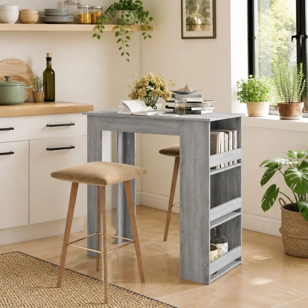 Bar Table for Kitchen Dining Compact Size with 3 Storage Racks Grey Sonoma