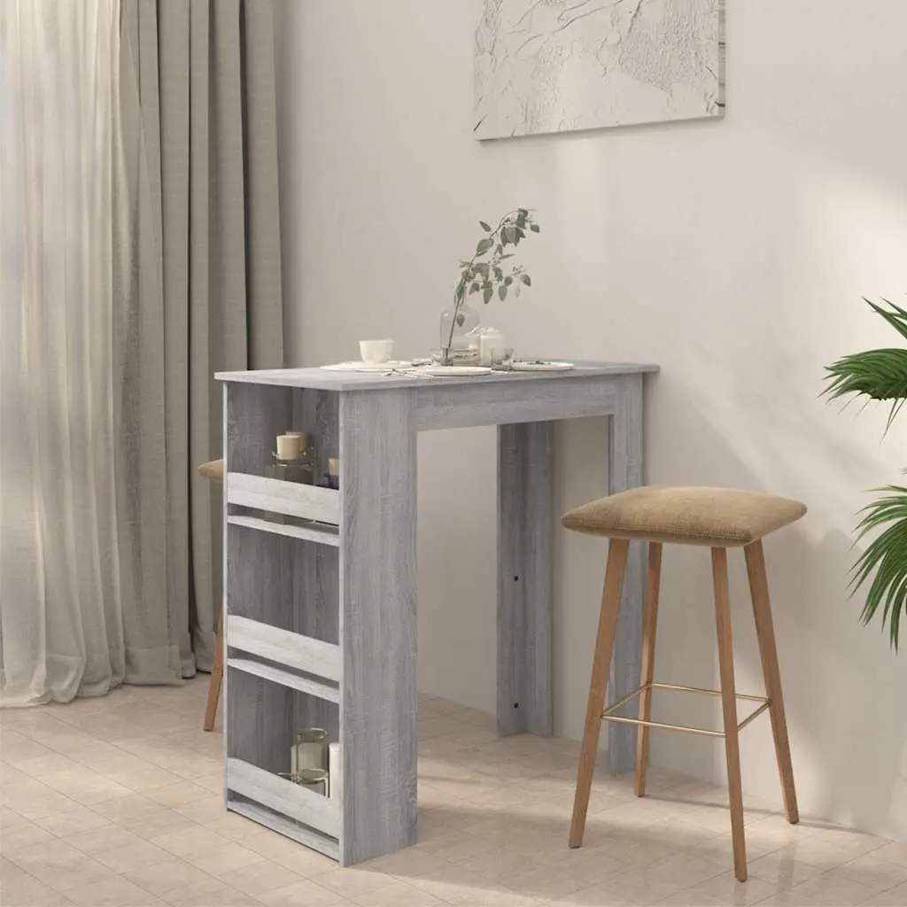 Bar Table for Kitchen Dining Compact Size with 3 Storage Racks Grey Sonoma