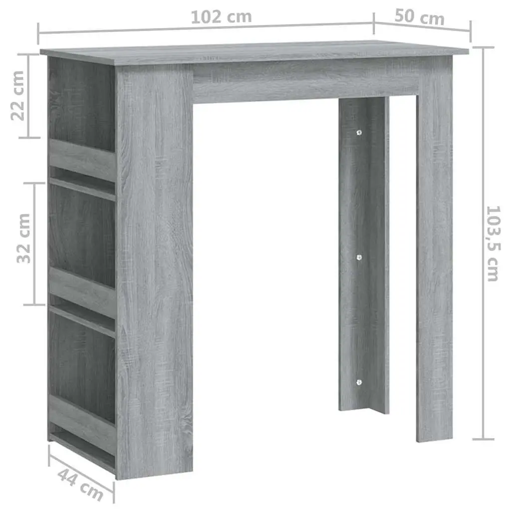 Bar Table for Kitchen Dining Compact Size with 3 Storage Racks Grey Sonoma