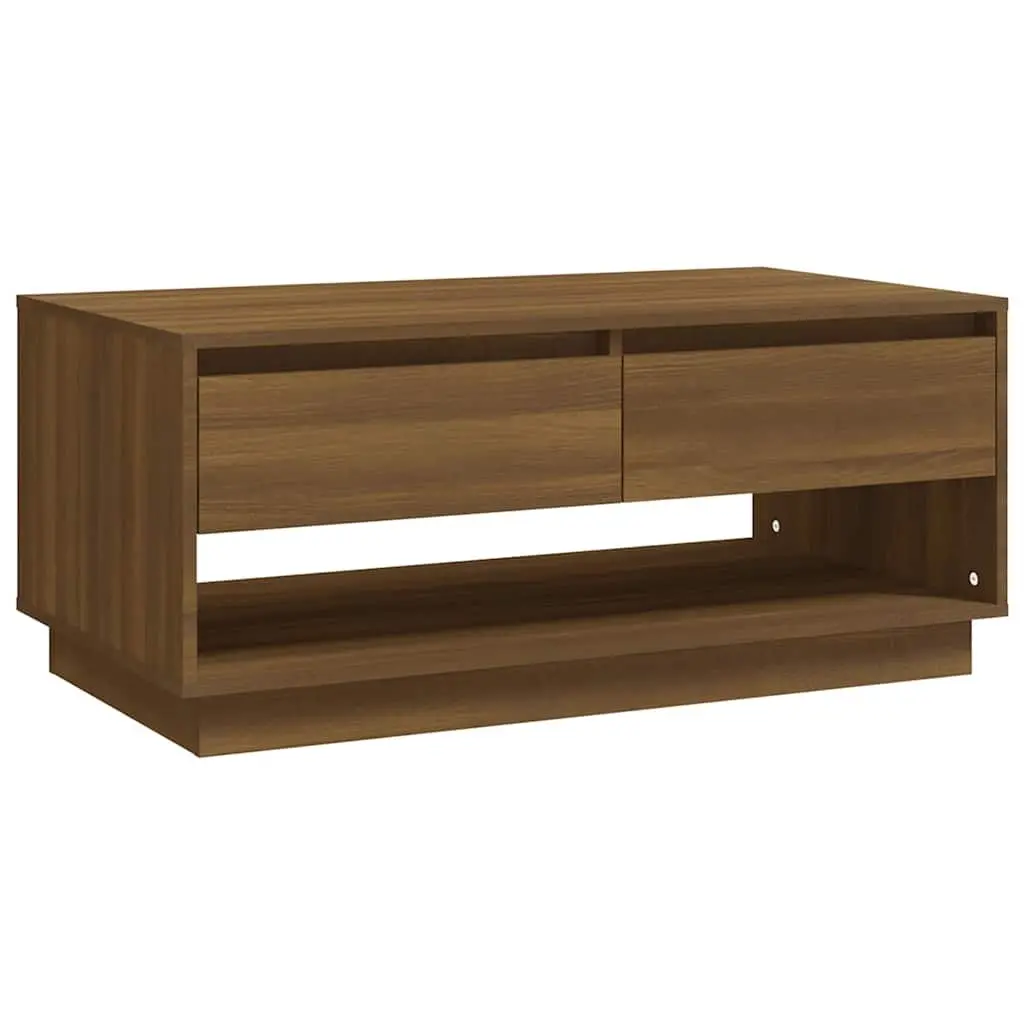Coffee Table Brown Oak with Drawers Storage Living Room Furniture 102.5x55x44 cm