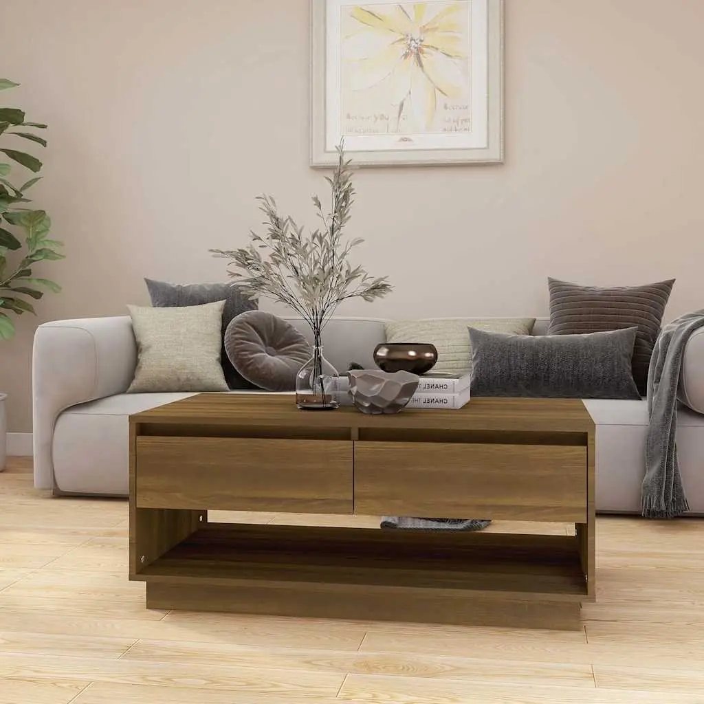 Coffee Table Brown Oak with Drawers Storage Living Room Furniture 102.5x55x44 cm
