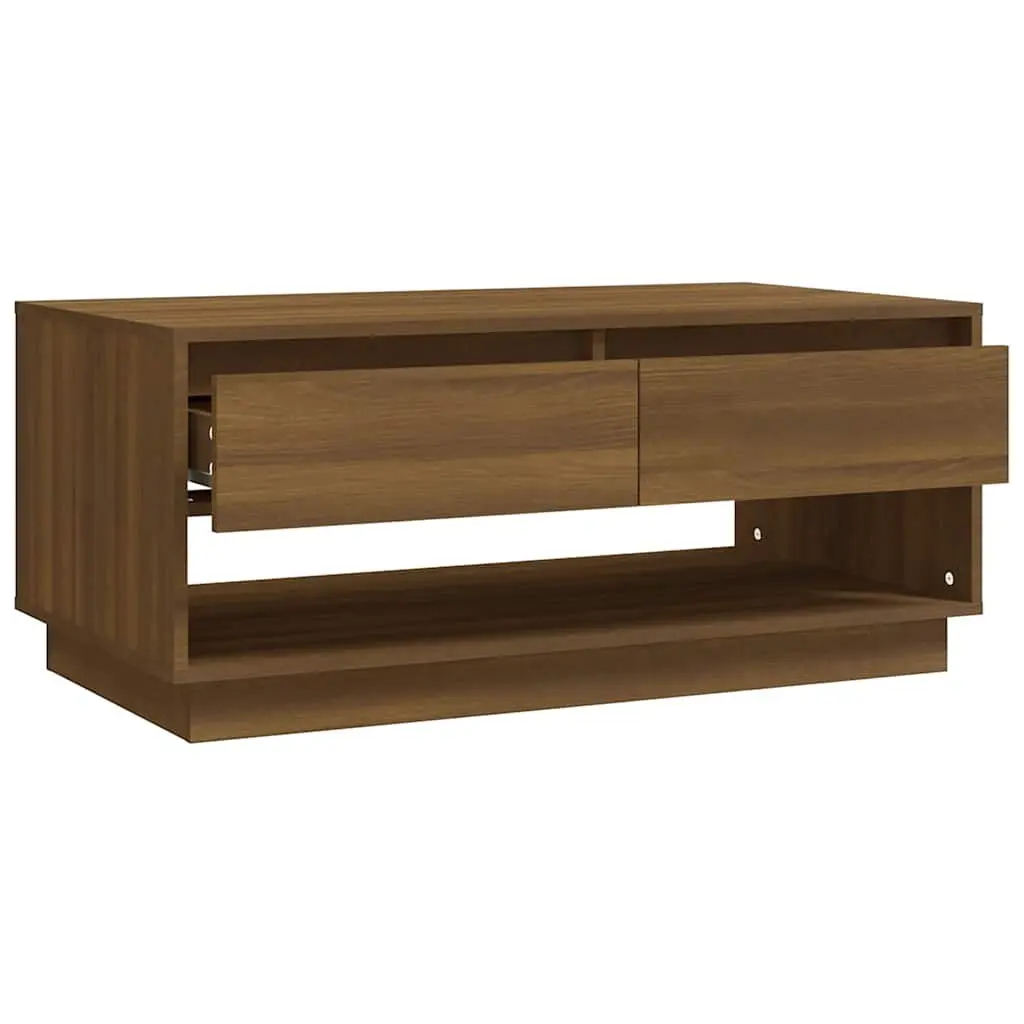 Coffee Table Brown Oak with Drawers Storage Living Room Furniture 102.5x55x44 cm