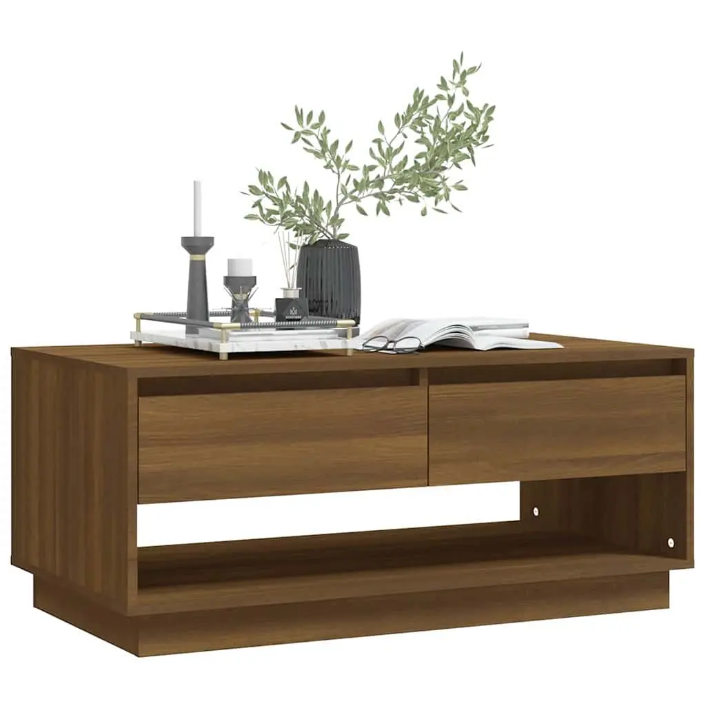 Coffee Table Brown Oak with Drawers Storage Living Room Furniture 102.5x55x44 cm