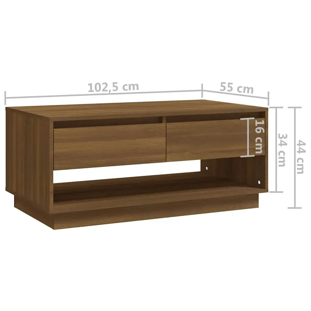 Coffee Table Brown Oak with Drawers Storage Living Room Furniture 102.5x55x44 cm