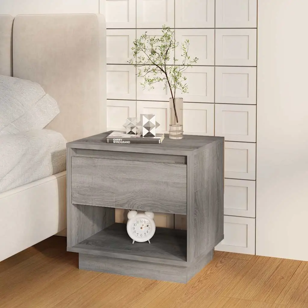 2 Piece Set Nightstand Cabinet Storage Drawer Compartment Grey Sonoma for Bedroom