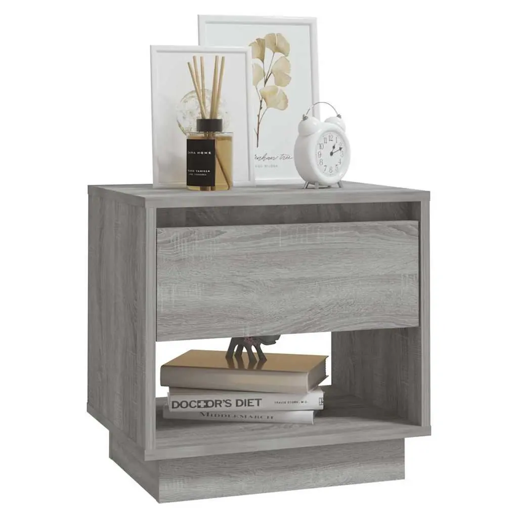 2 Piece Set Nightstand Cabinet Storage Drawer Compartment Grey Sonoma for Bedroom