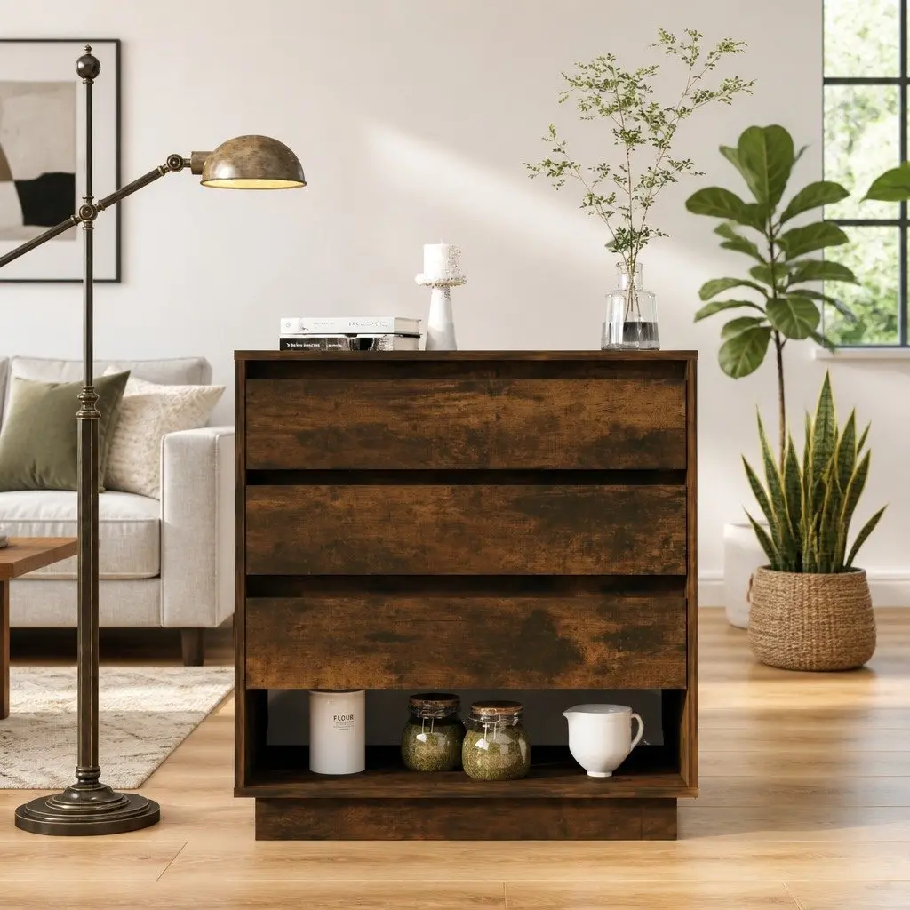Sideboard for Home Brown Engineered Wood 3 Drawers 1 Compartment