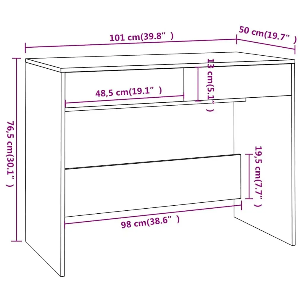 Office Desk for Home Office Grey 101 x 50 x 76.5 cm with 2 Drawers Storage