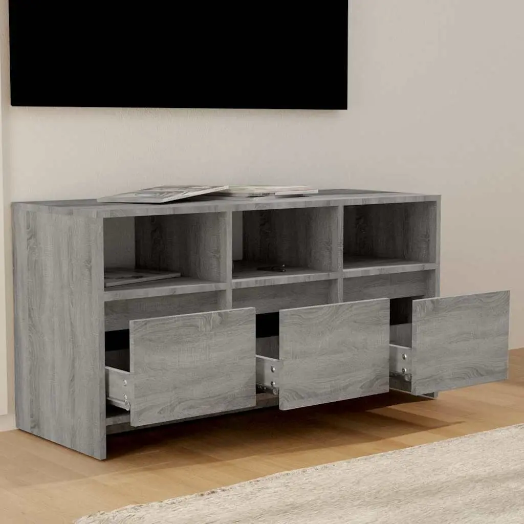 TV Cabinet Living Room Grey 102x37.5x52.5cm Storage Lowboard with Drawers