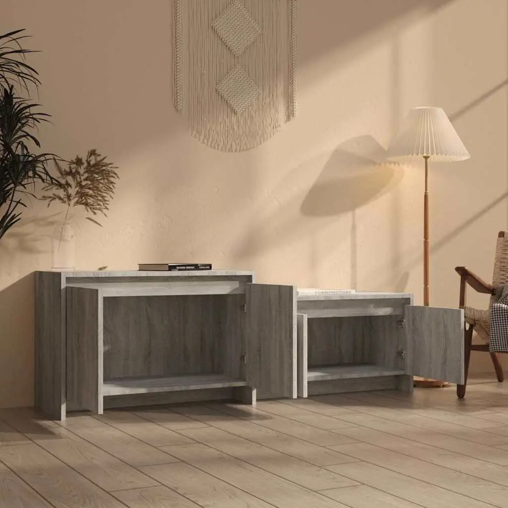 TV Cabinet 146.5cm Grey Sonoma Low Board 4 Door Storage Unit Living Room