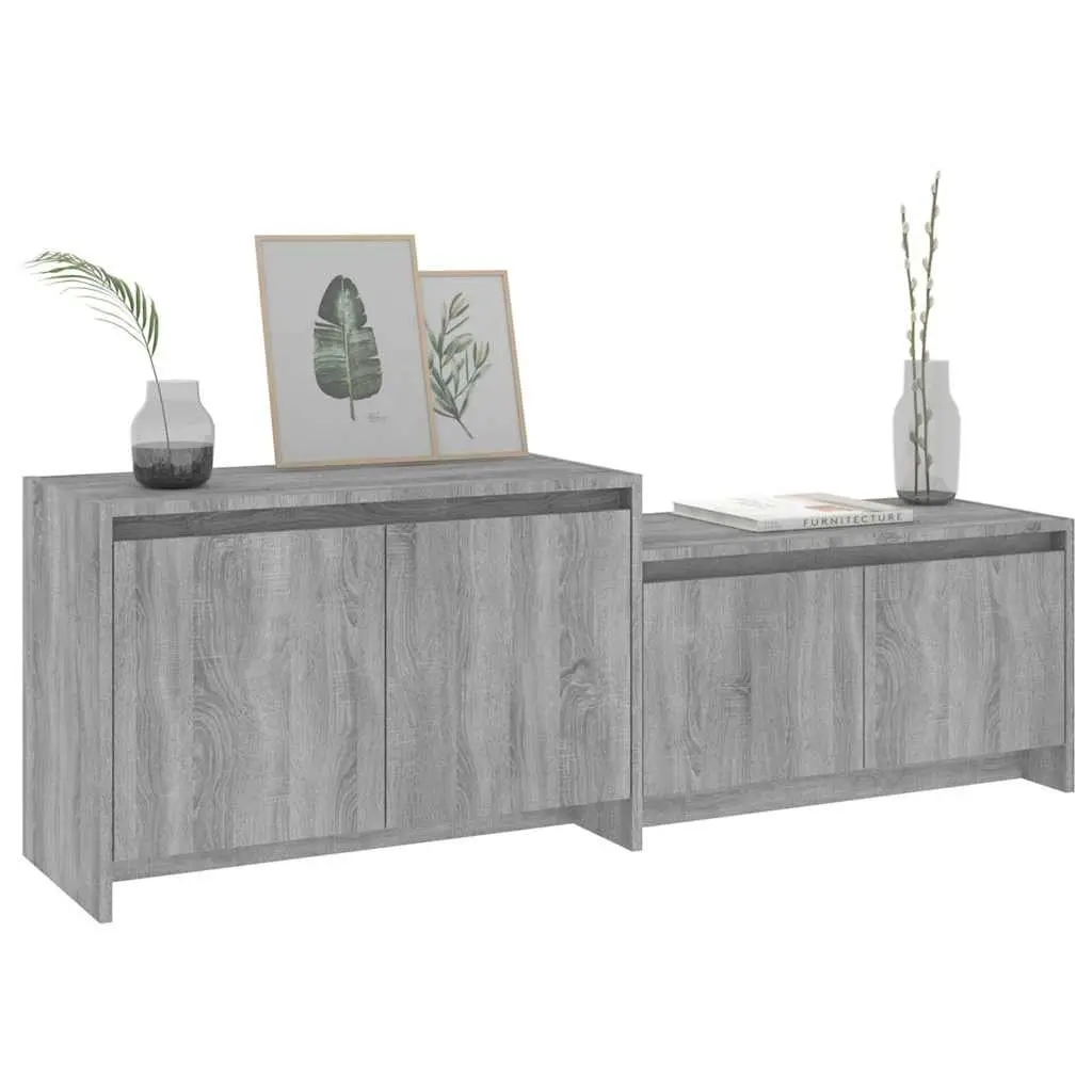 TV Cabinet 146.5cm Grey Sonoma Low Board 4 Door Storage Unit Living Room