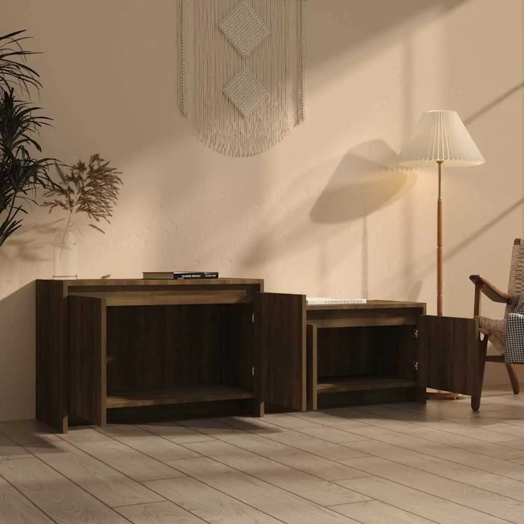 TV Cabinet Living Room 146.5cm Brown Engineered Wood Lowboard Storage Unit with 4 Doors