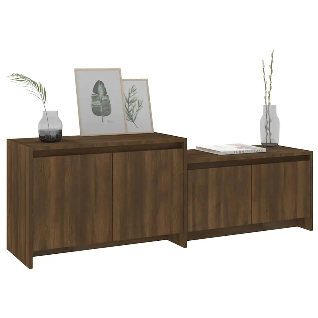 TV Cabinet Living Room 146.5cm Brown Engineered Wood Lowboard Storage Unit with 4 Doors