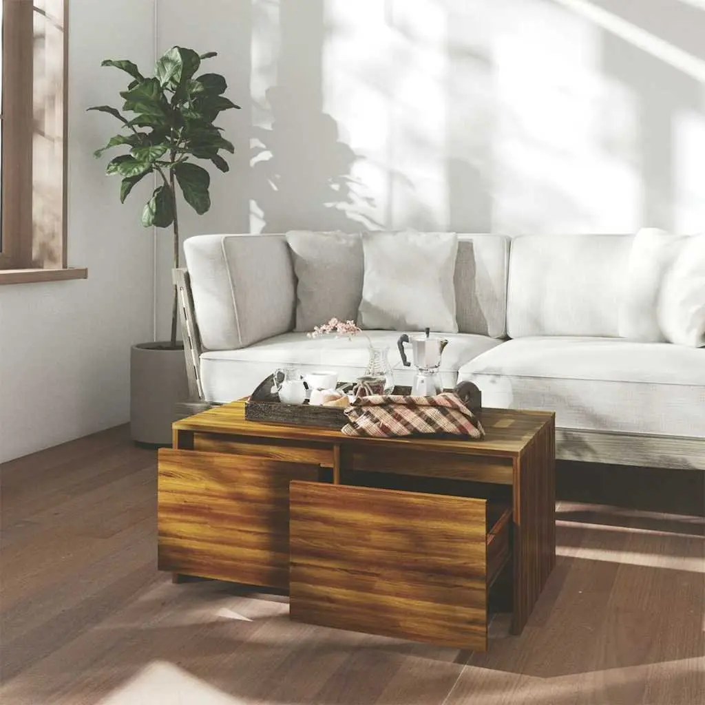 Brown Oak Coffee Table with Drawers