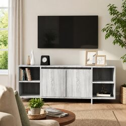 Grey TV Cabinet Specifications: 130cm with Doors & Shelves