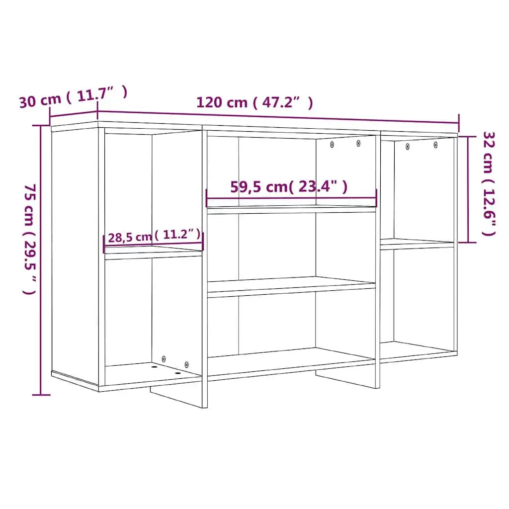 Sideboard Brown Oak 120x30x75 cm Storage Cabinet with 4 Shelves Modern Cupboard