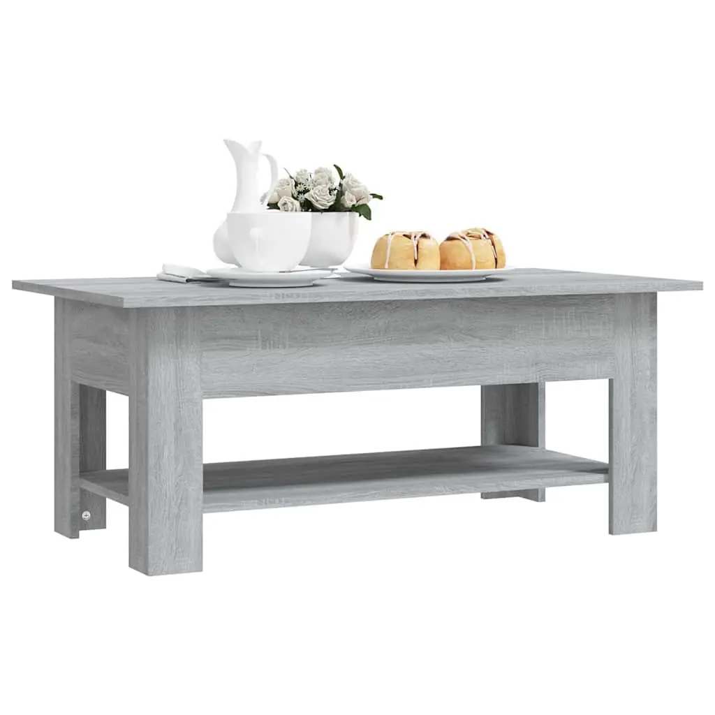 Coffee Table Living Room Two-Tier Grey Accent Table with Storage Shelf