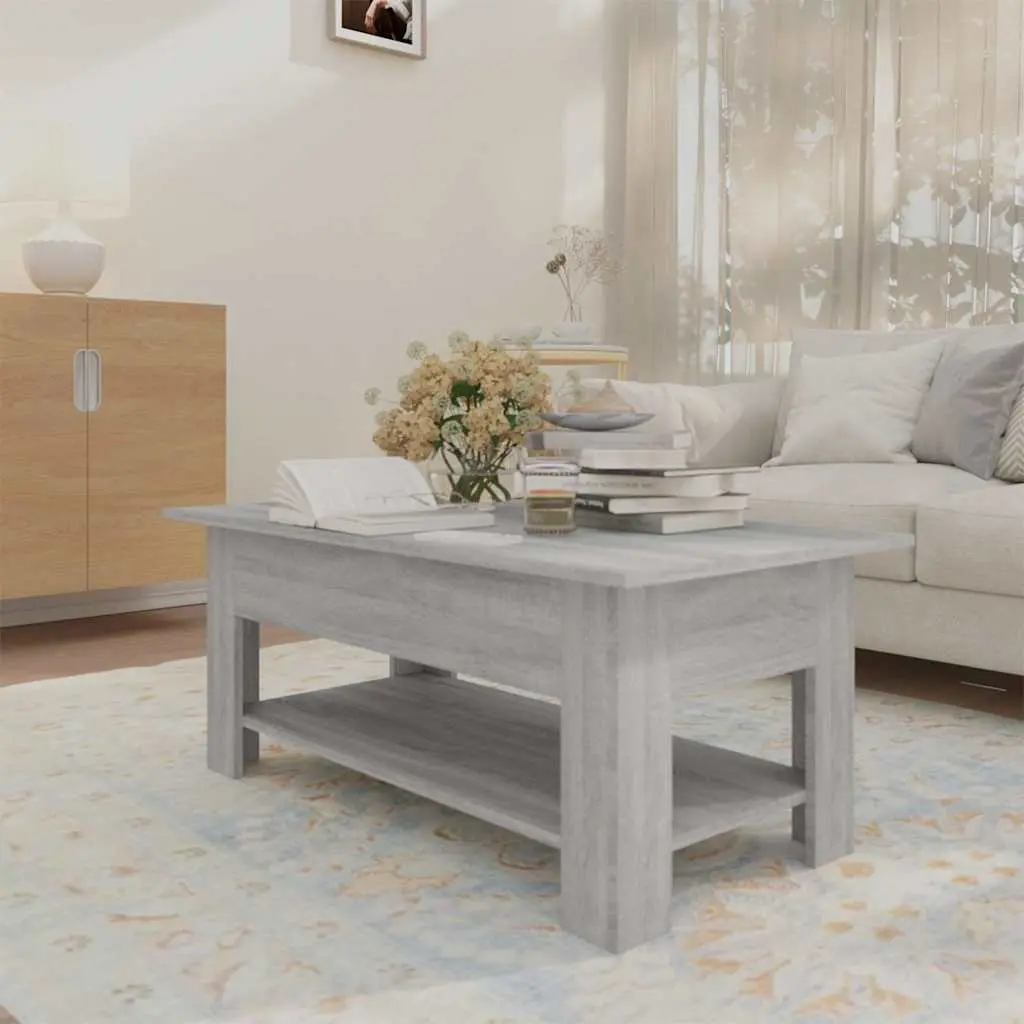 Coffee Table Living Room Two-Tier Grey Accent Table with Storage Shelf