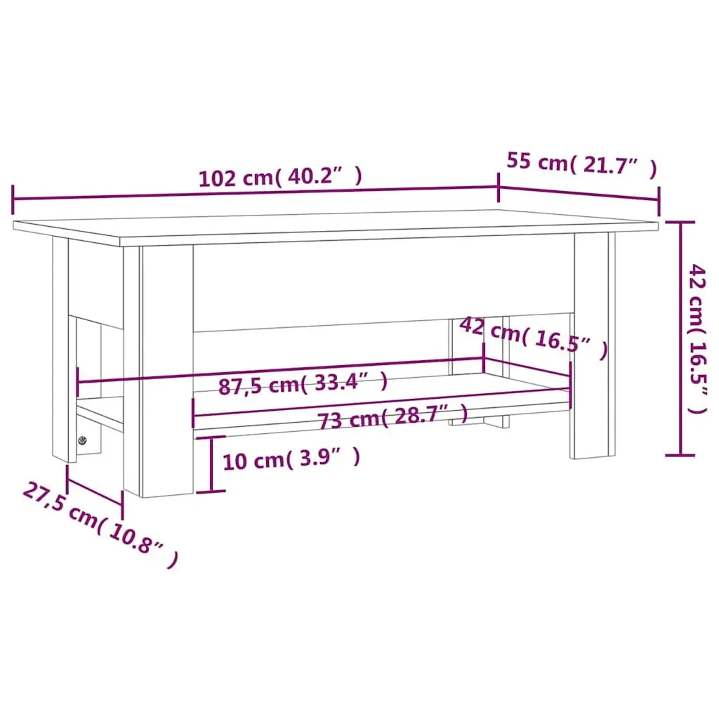 Coffee Table Living Room Two-Tier Grey Accent Table with Storage Shelf