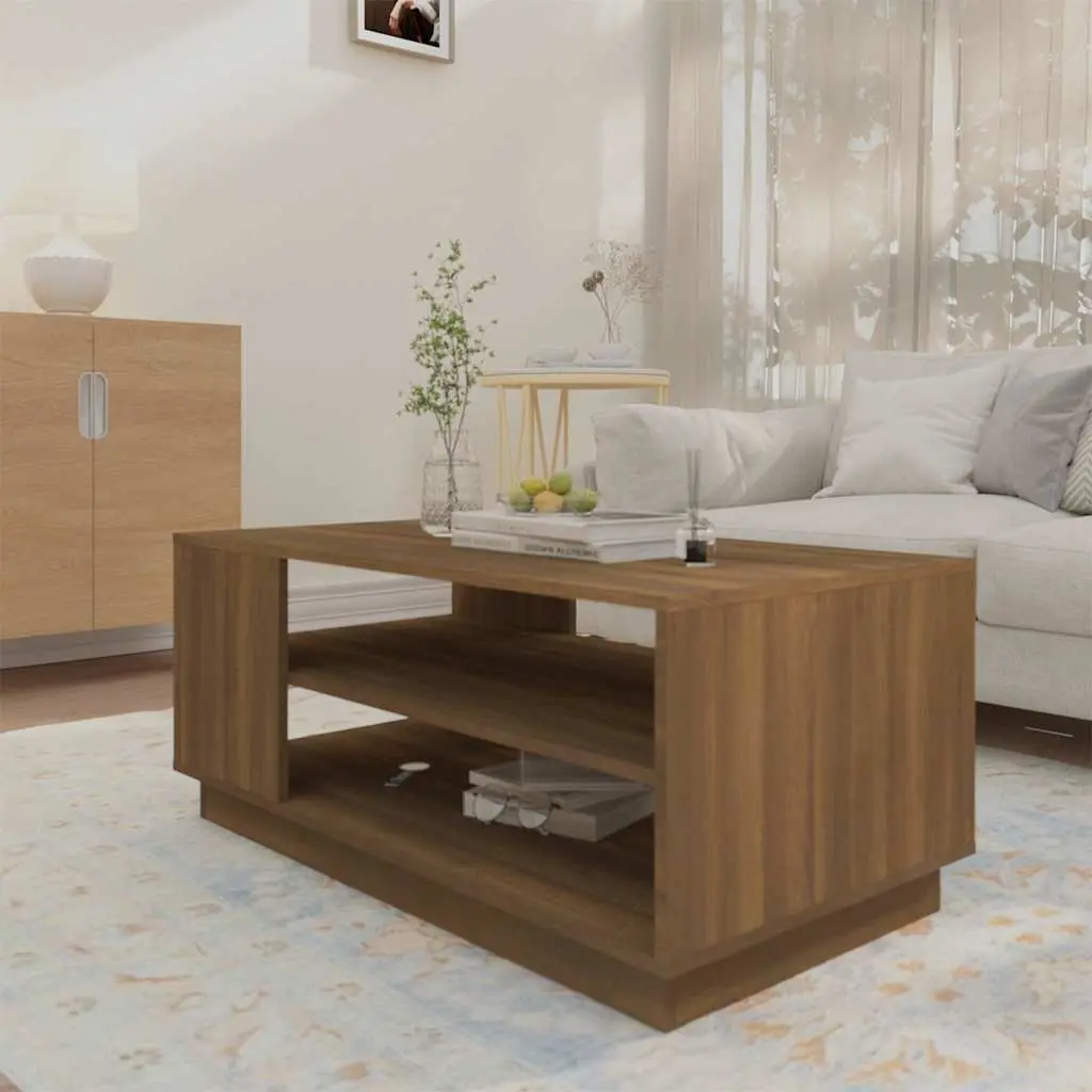 Coffee Table Modern Design Brown Storage Shelves Living Room Accent Furniture