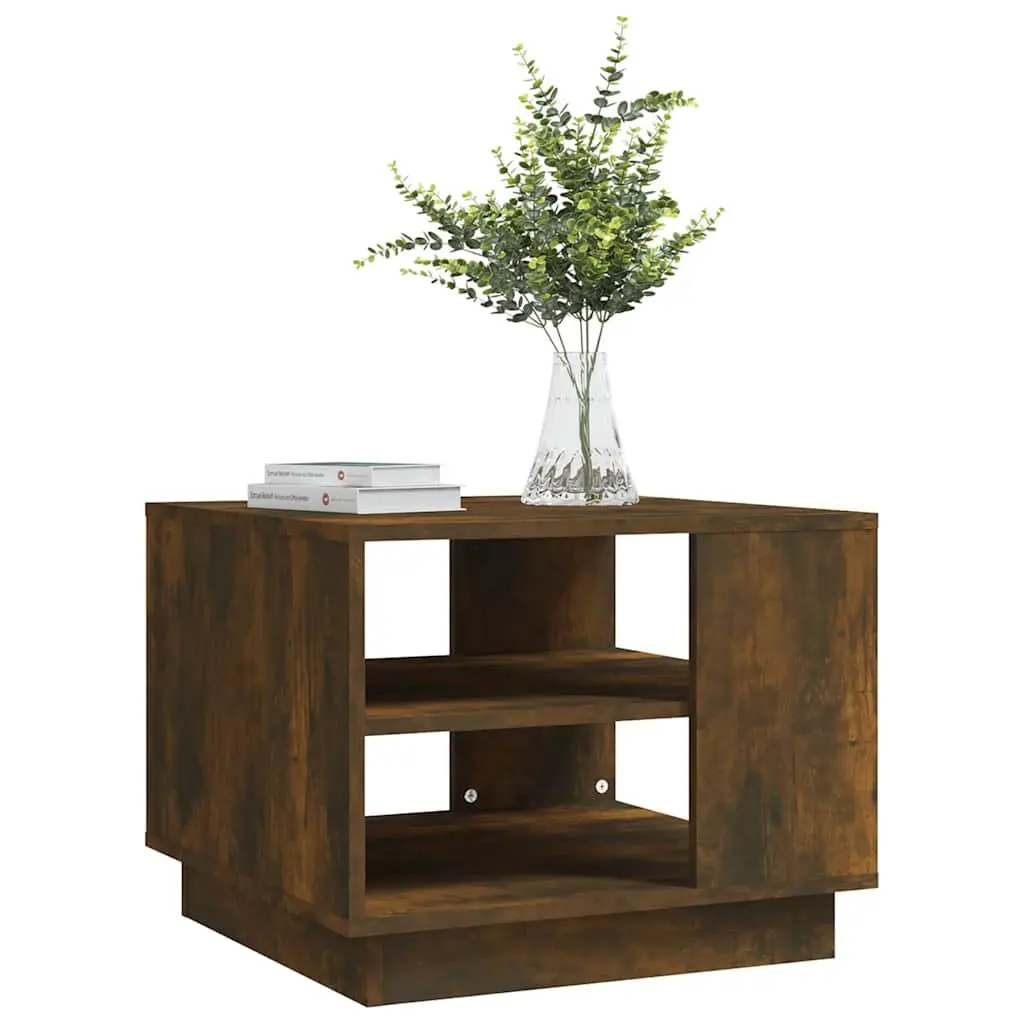 Coffee Table Living Room 55W x 55D x 43H cm Brown Engineered Wood Modern Accent Storage Shelves