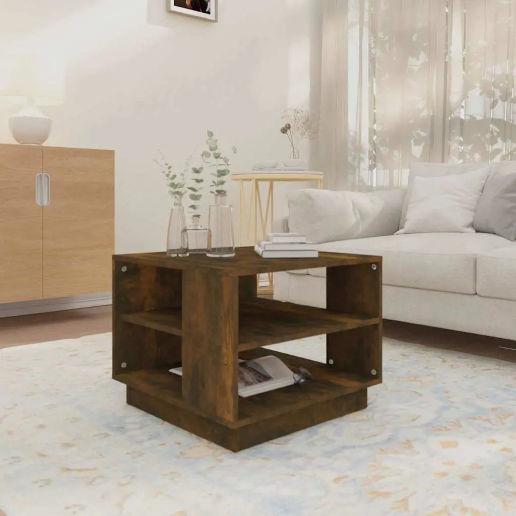 Coffee Table Living Room 55W x 55D x 43H cm Brown Engineered Wood Modern Accent Storage Shelves