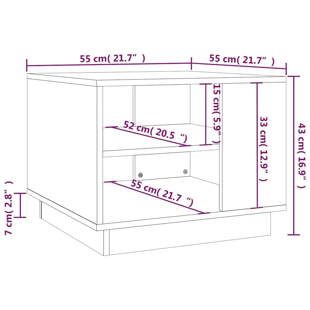 Coffee Table Living Room 55W x 55D x 43H cm Brown Engineered Wood Modern Accent Storage Shelves