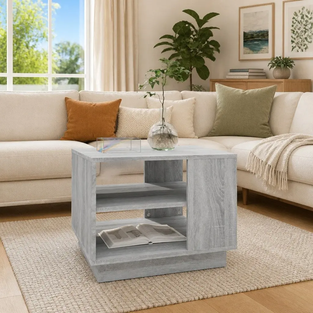 Coffee Table Grey Square Modern Living Room Furniture with Storage Shelves