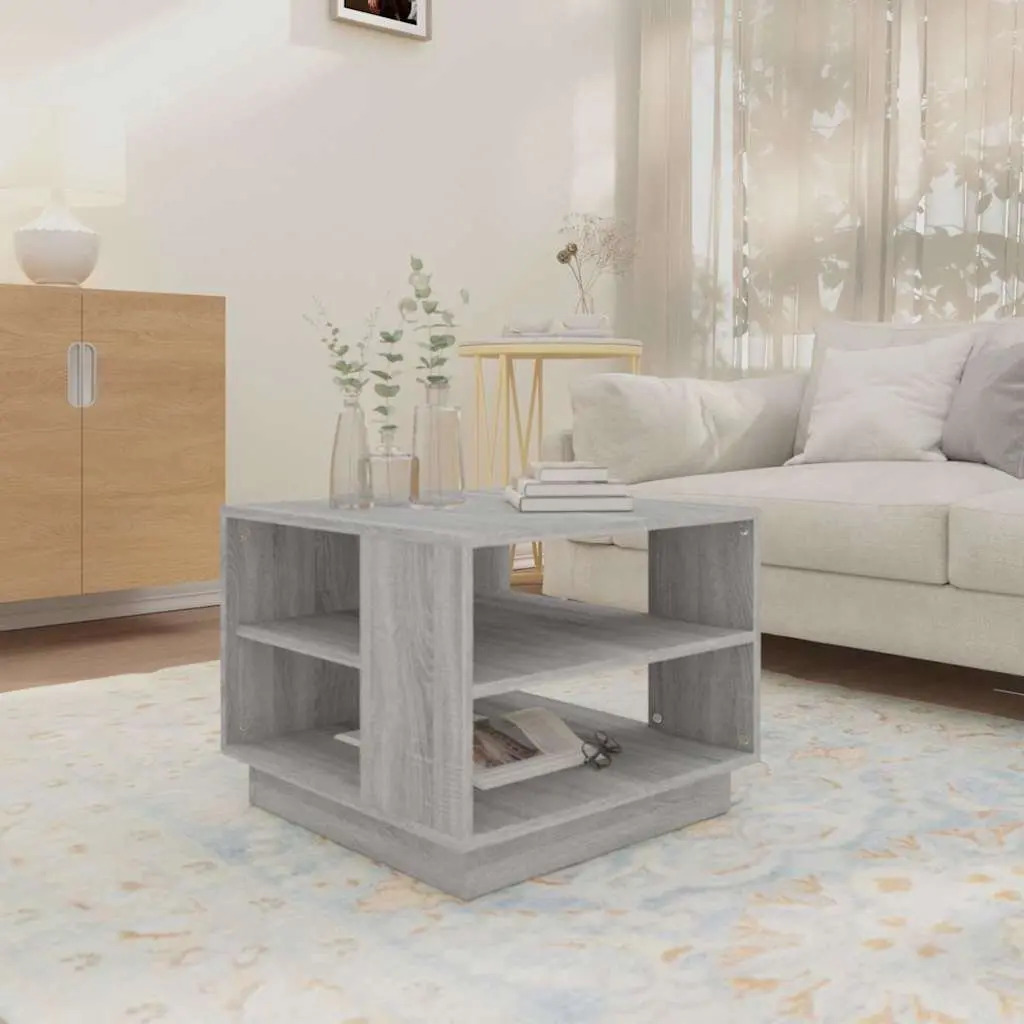 Coffee Table Grey Square Modern Living Room Furniture with Storage Shelves