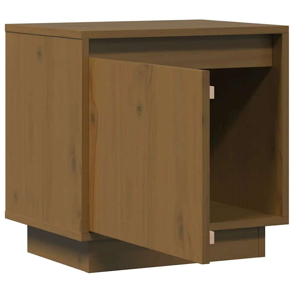Brown Solid Pine Bedside Cabinets, Set of 2