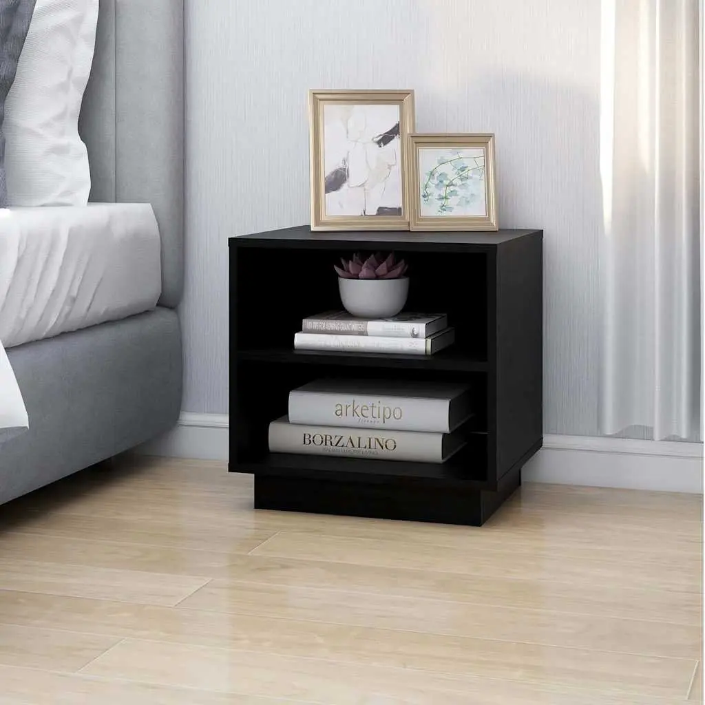 Black Solid Pine Bedside Cabinets Set, 40x34x40 cm