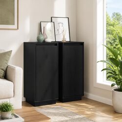 Sideboard Cabinet Black Solid Wood Storage 31.5x34x75cm Living Room Furniture